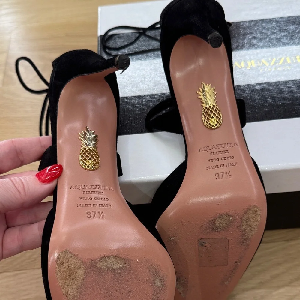 Aquazzura Very Matilde 85mm Black Suede Pumps Size 37.5 - Picture 9 of 11